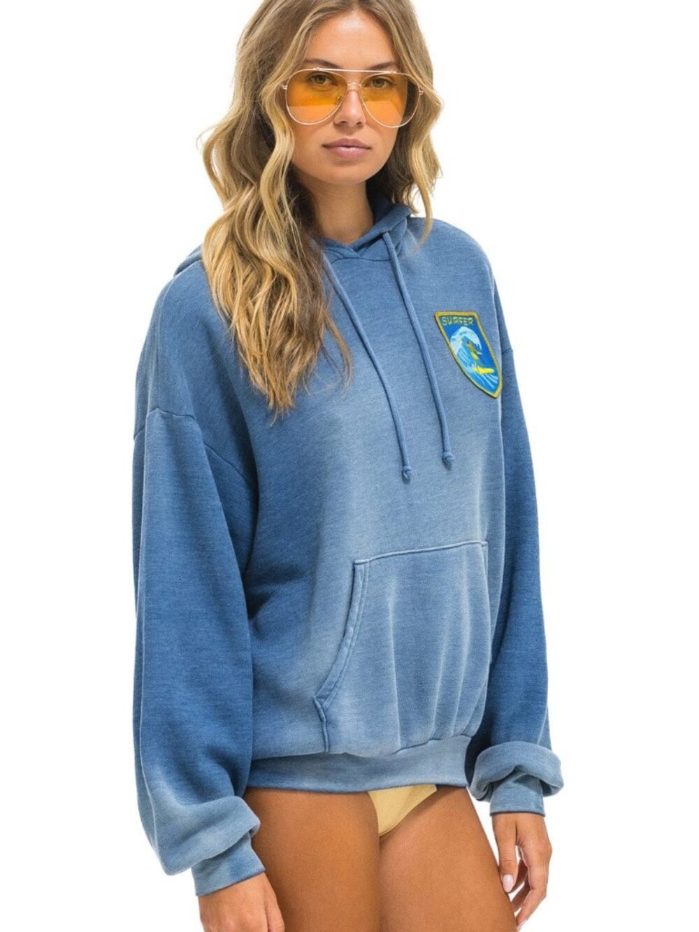 Aviator Nation Surfer Wave Patch Pullover Relaxed Hoodie - Faded Water - Size Sm - Picture 12 of 13